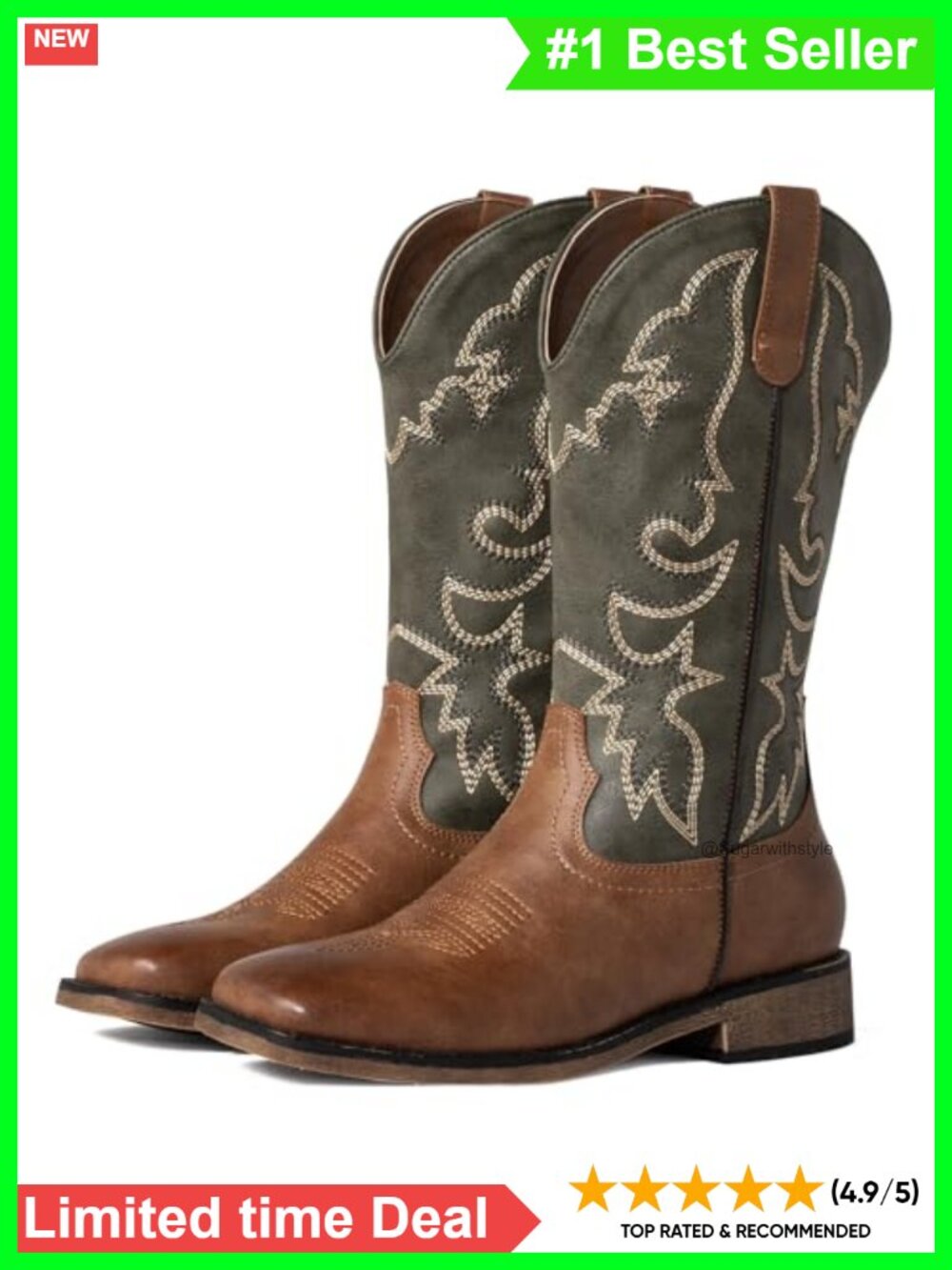 Square Toe Cowboy Boots Women Mid Calf Embroidered Western Pull On